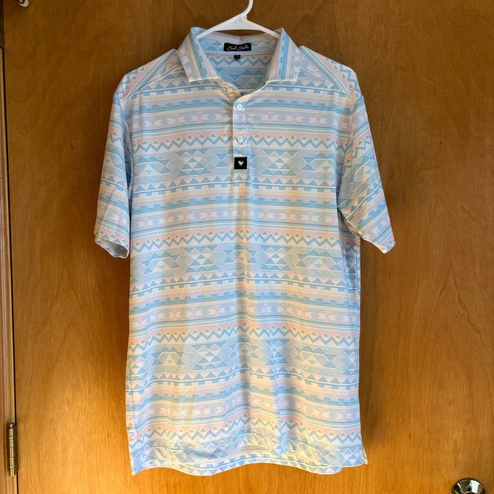 Bad Birdie Men's Golf Polo Shirt Medium Geometric Print Short Sleeve Performance